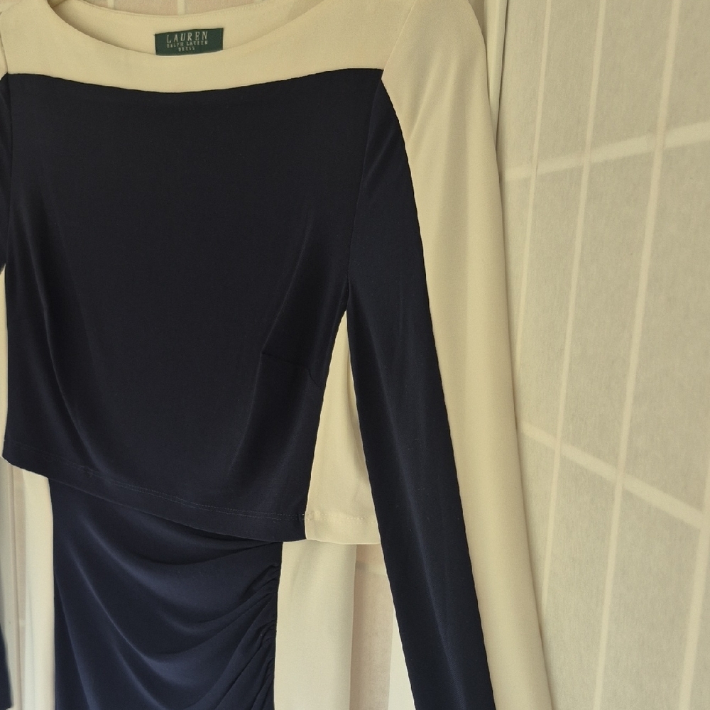 Ralph Lauren Navy and Cream Long Sleeve Dress - Picture 5 of 11